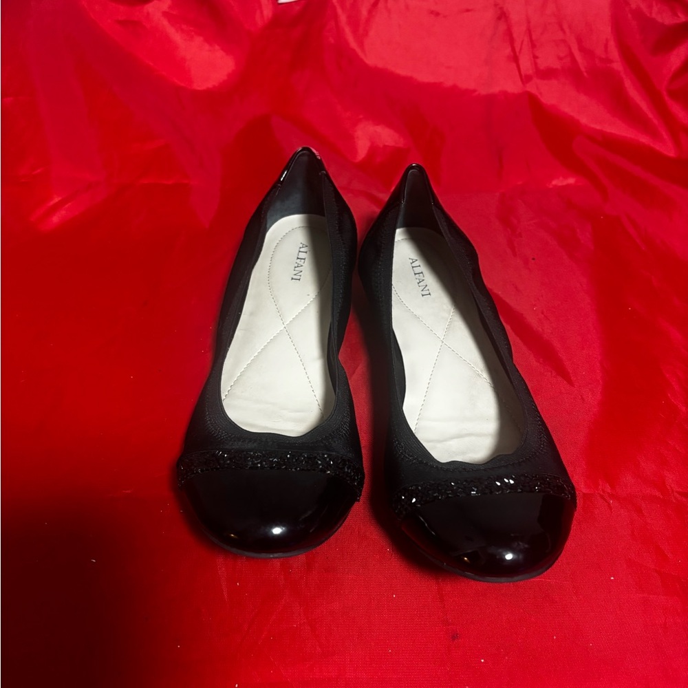 Alfani Black Women's Patent Cap-Toe Ballet Flats